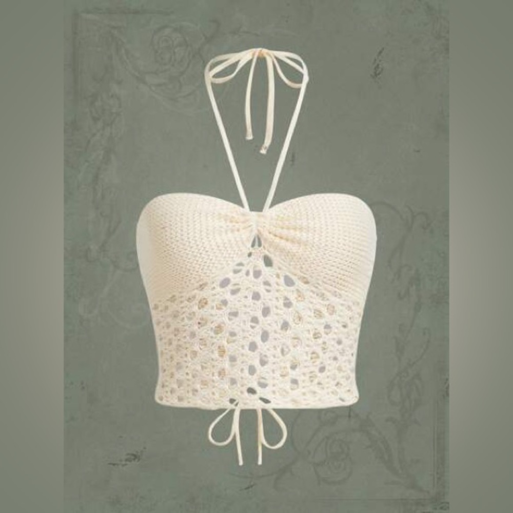 Chic Cream Crochet Halter Top